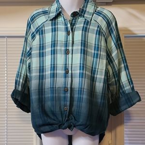 SO ombre plaid long sleeved buttondown shirt